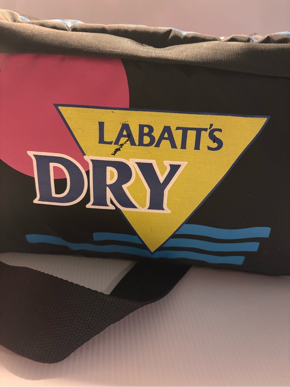 Vintage 90s Labatt's Dry Promo Cooler Bag Retro Black Neon Lunch Carrier